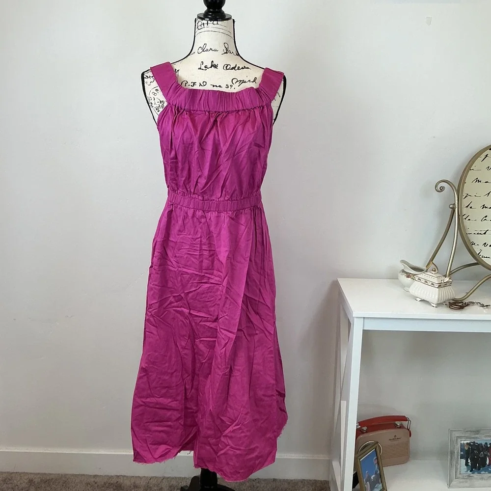 Maeve Magenta Midi Dress Elastic Waist Casual Sleeveless XL - Picture 2 of 7